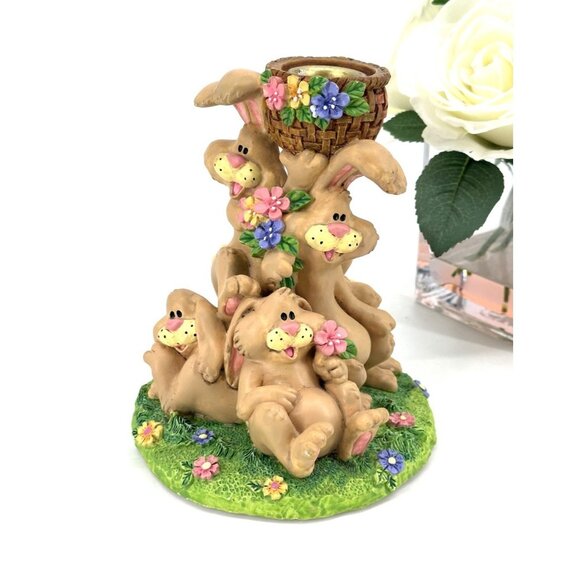 Vintage Easter Bunny Rabbit Tapered Candle Holder Resin Wangs International - Picture 1 of 9